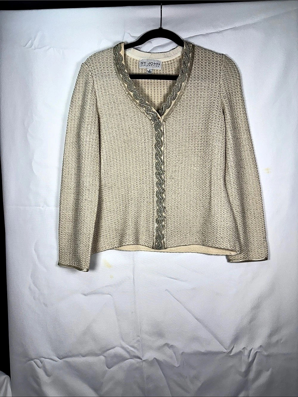 Vintage St. John Collection braided look Trim Cardigan in Cream Size 8 Mende